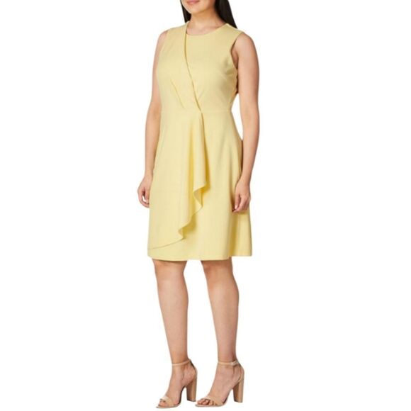 Calvin Klein Solid Sleeveless Cascading Ruffle Dress - Picture 2 of 3